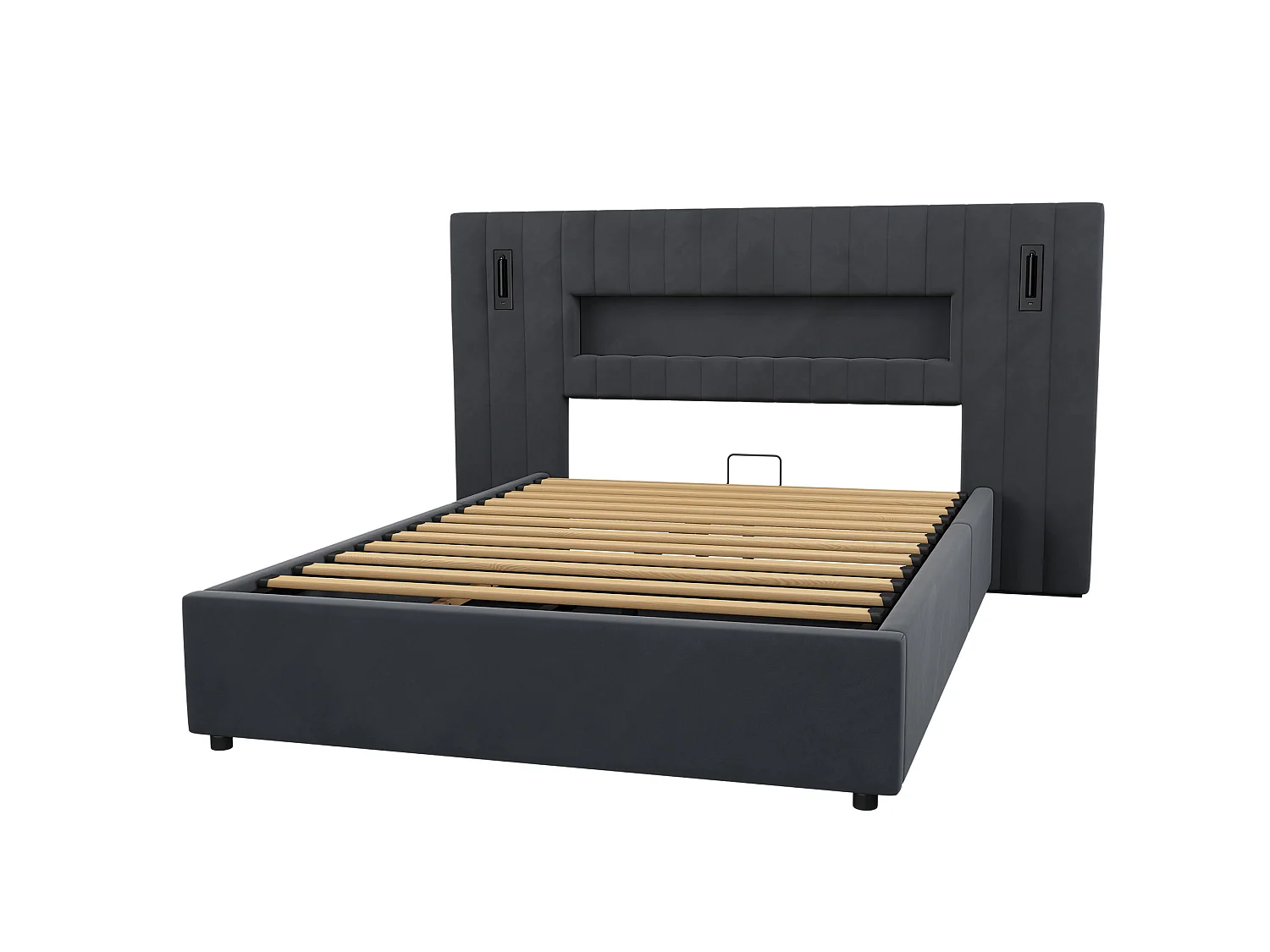 Letto contenitore 140 x 200 cm in velluto con luci da lettura e porte USB - Letto grigio