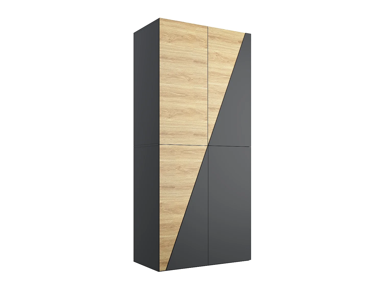 Armoire avec 1 porte-pantalons et 2 tiroirs - Couleur bois et gris