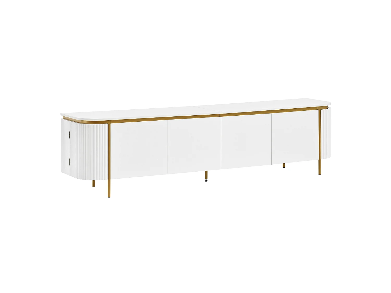 Meuble TV avec 6 portes et gestion des câbles - MDF et métal - Blanc