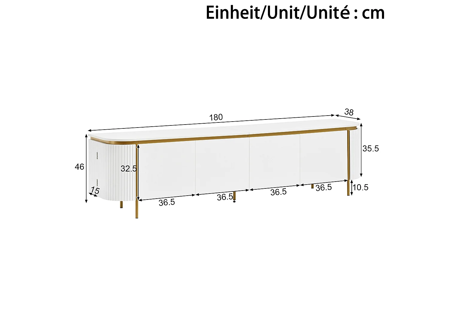 Meuble TV avec 6 portes et gestion des câbles - MDF et métal - Blanc