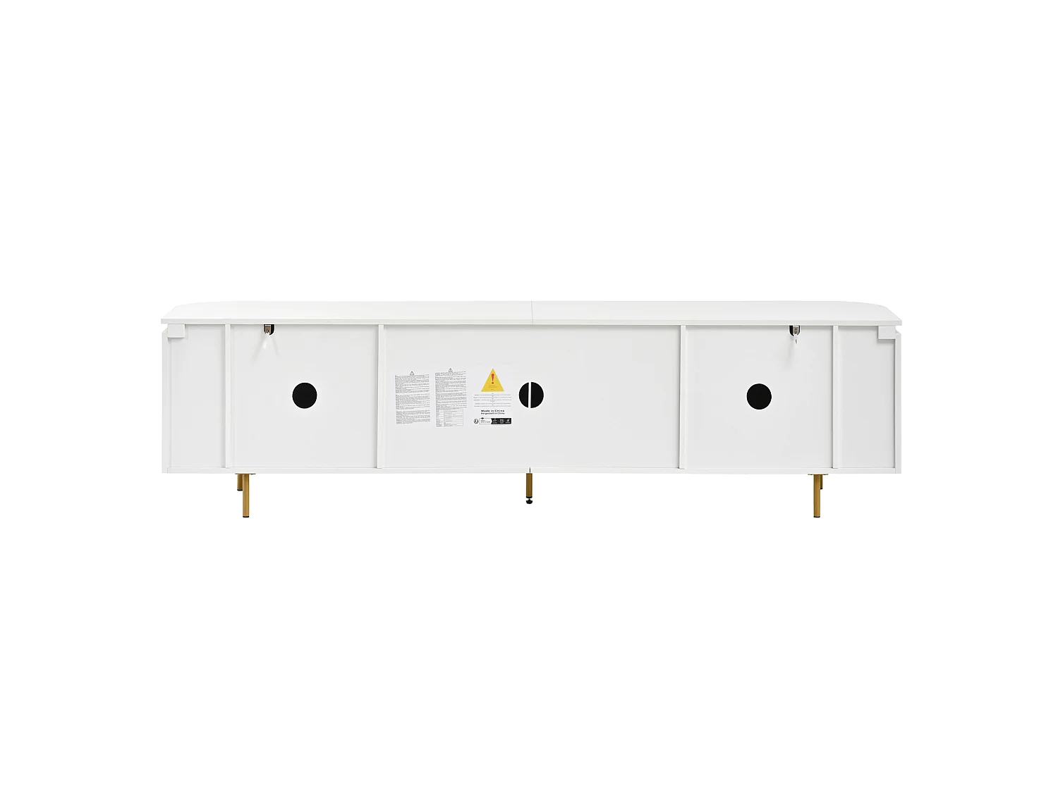 Meuble TV avec 6 portes et gestion des câbles - MDF et métal - Blanc