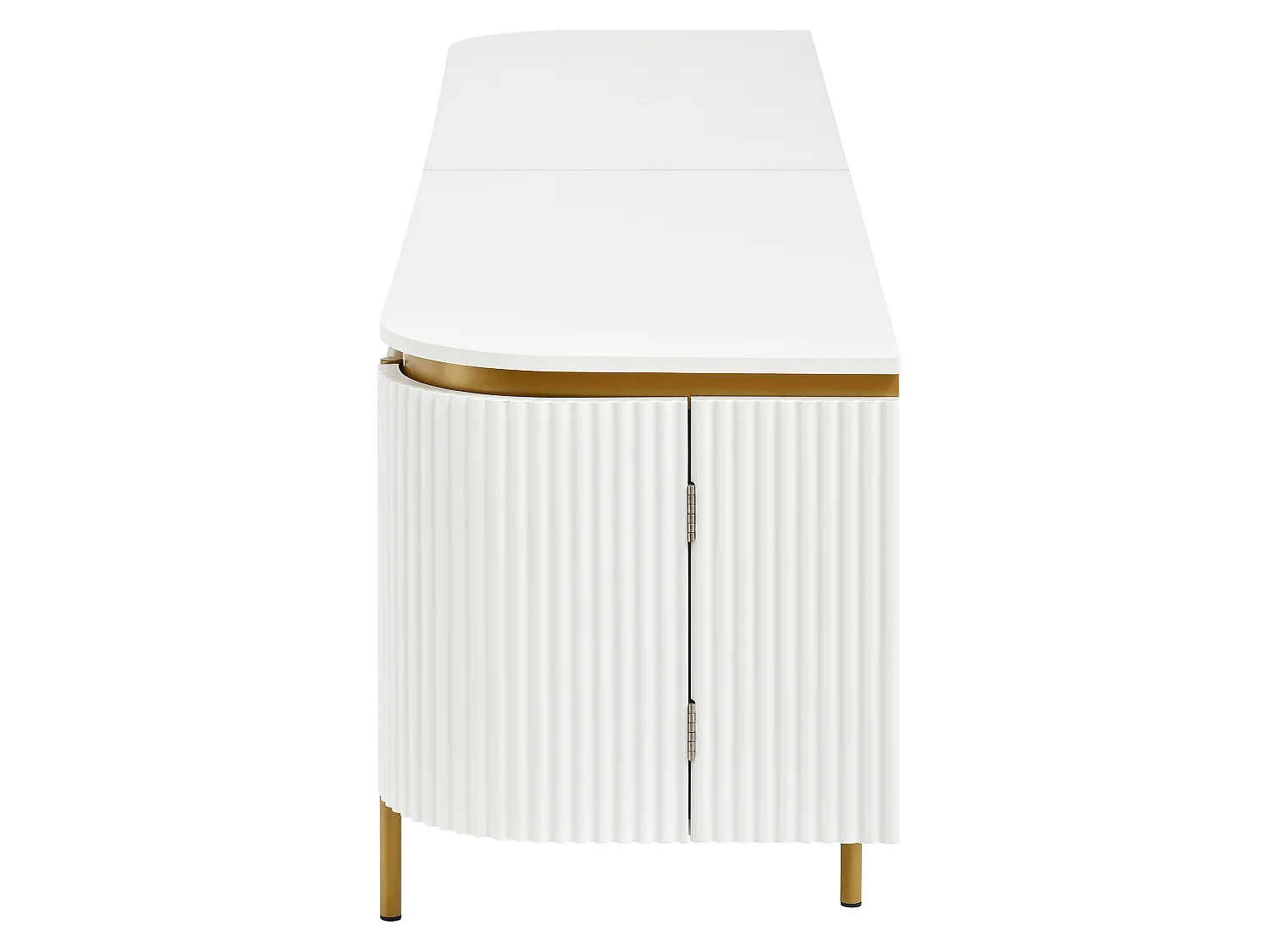 Meuble TV avec 6 portes et gestion des câbles - MDF et métal - Blanc