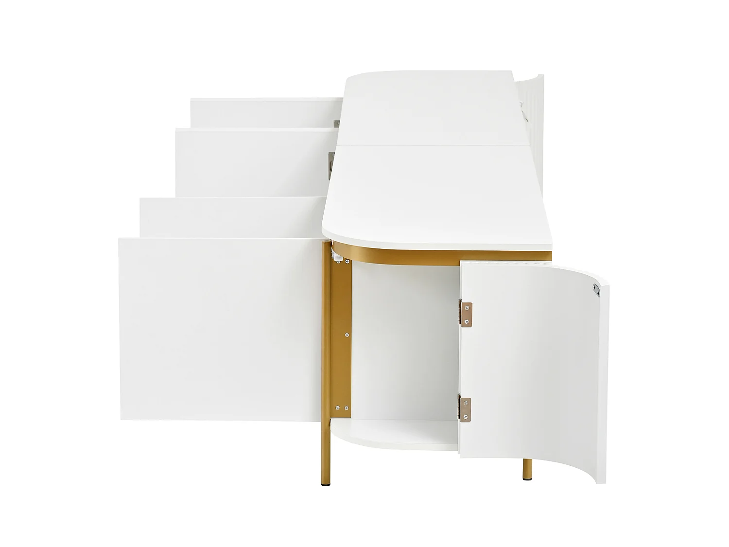 Meuble TV avec 6 portes et gestion des câbles - MDF et métal - Blanc