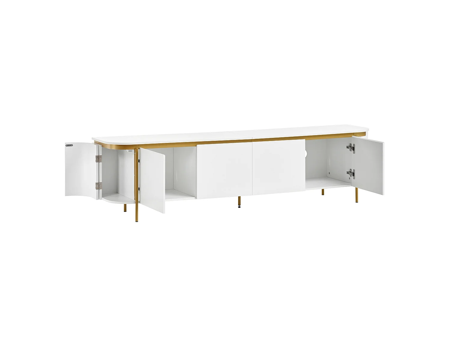 Meuble TV avec 6 portes et gestion des câbles - MDF et métal - Blanc