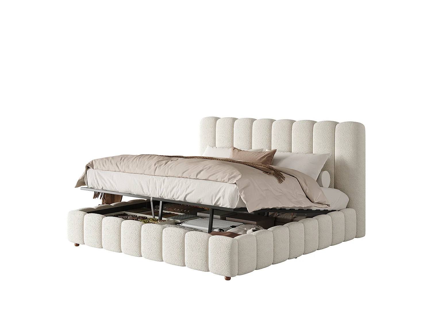 Lit coffre double adulte 180 x 200 cm en tissu bouclé - Blanc