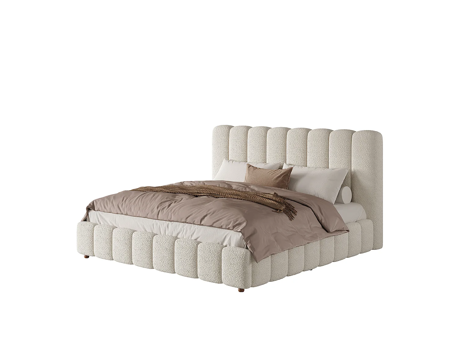Lit coffre double adulte 180 x 200 cm en tissu bouclé - Blanc