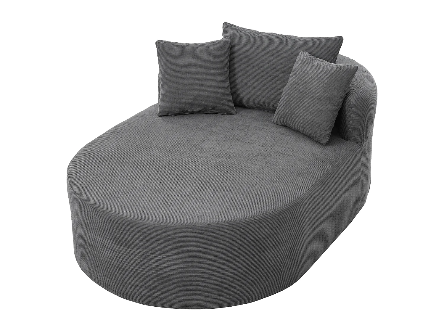 Méridienne compressé ovale 170x112.5 cm en velours côtelé - Gris