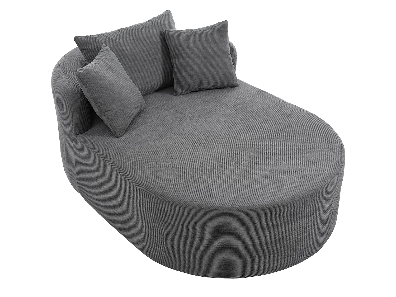 Méridienne compressé ovale 170x112.5 cm en velours côtelé - Gris