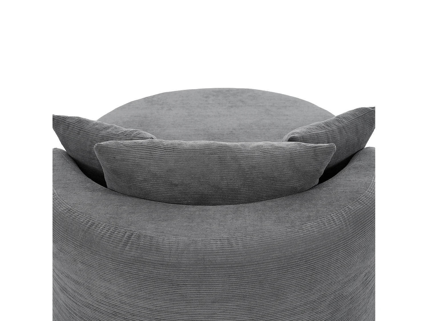 Méridienne compressé ovale 170x112.5 cm en velours côtelé - Gris