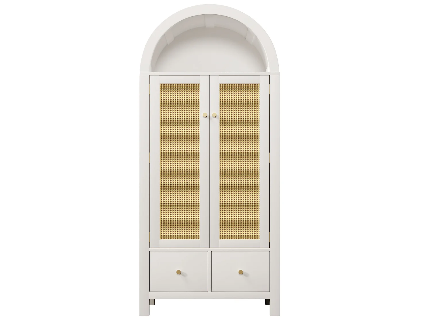 Armoire 181 x 78 x 45 cm en rotin tressé avec 2 portes et 2 tiroirs - Blanc