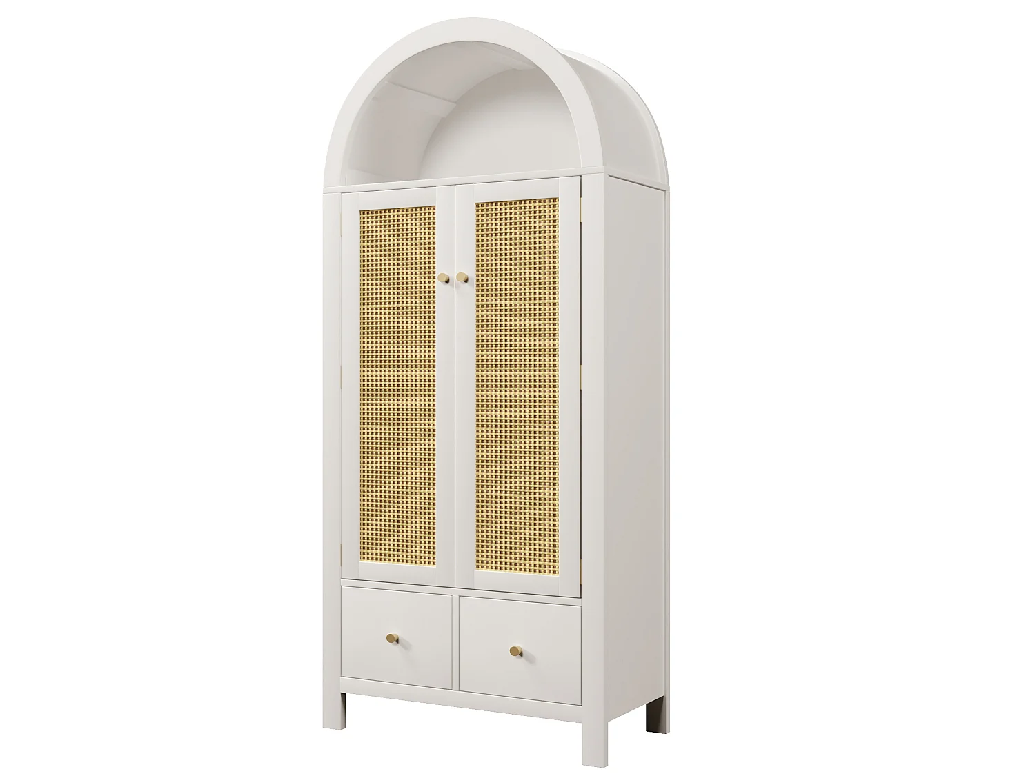 Armoire 181 x 78 x 45 cm en rotin tressé avec 2 portes et 2 tiroirs - Blanc