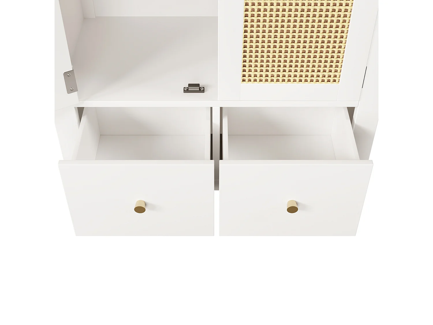 Armoire 181 x 78 x 45 cm en rotin tressé avec 2 portes et 2 tiroirs - Blanc