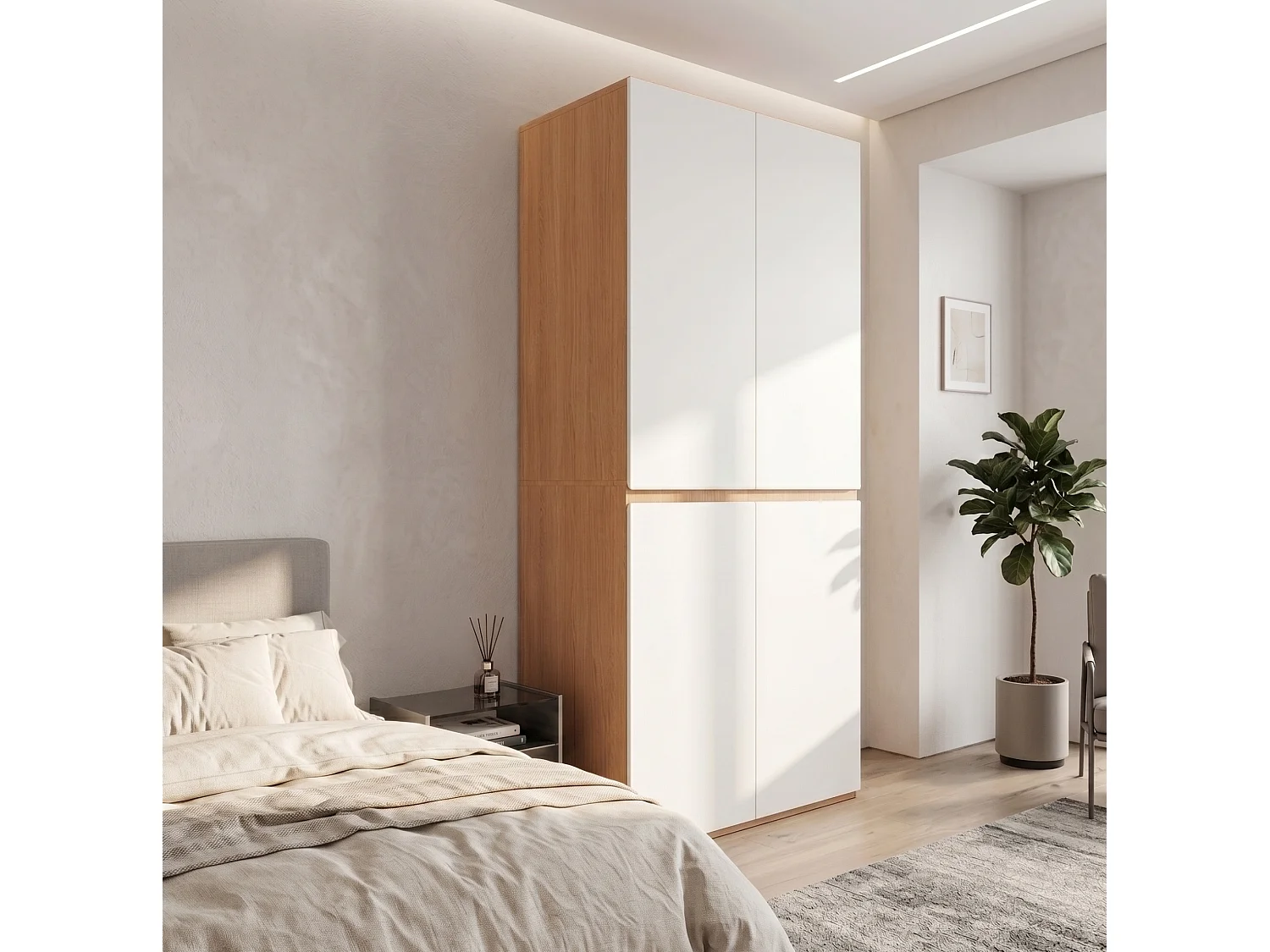 Armoire avec 4 portes et 3 tiroirs - Blanc 90 x 50 x 200 cm
