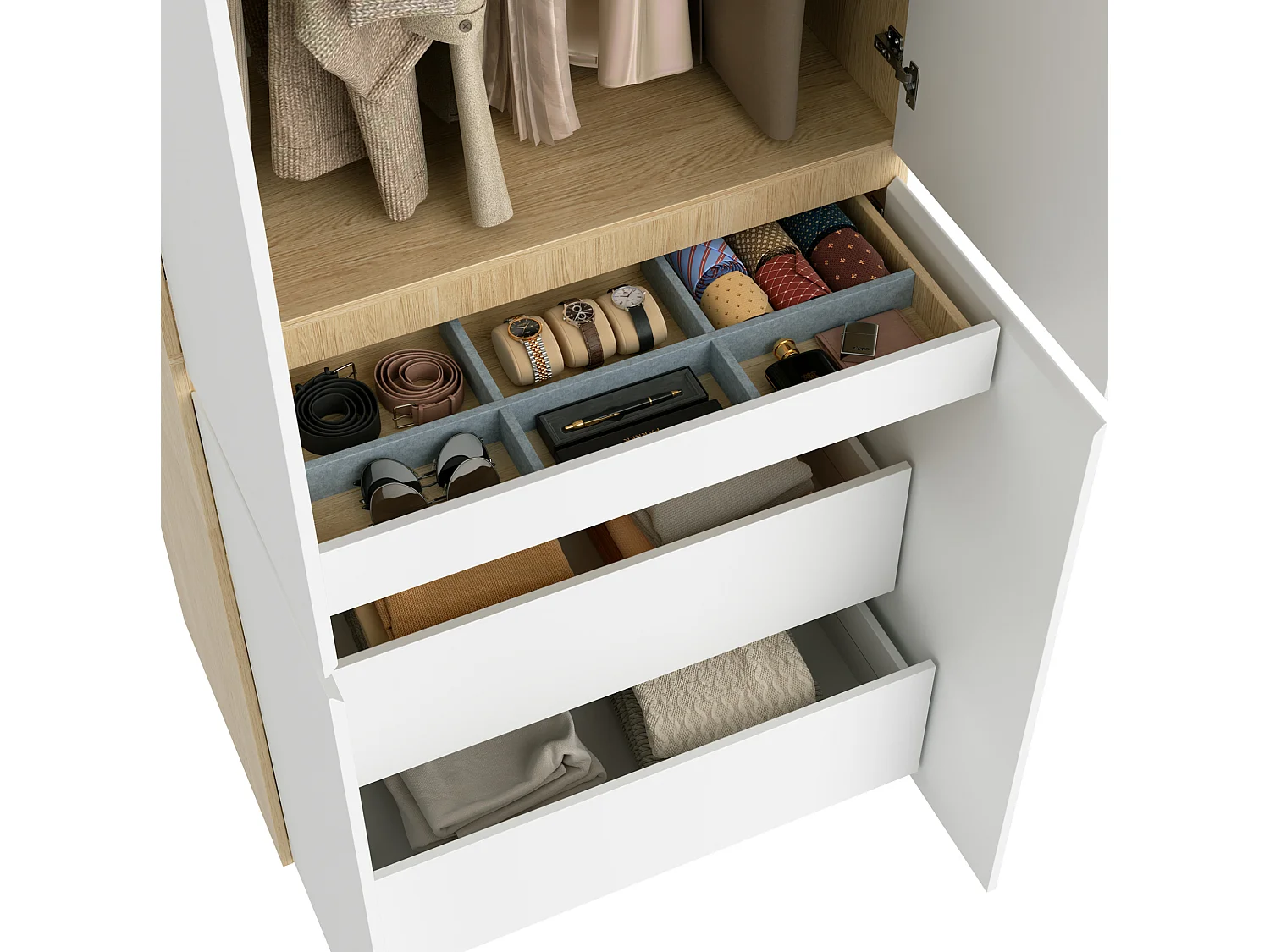 Armoire avec 4 portes et 3 tiroirs - Blanc 90 x 50 x 200 cm