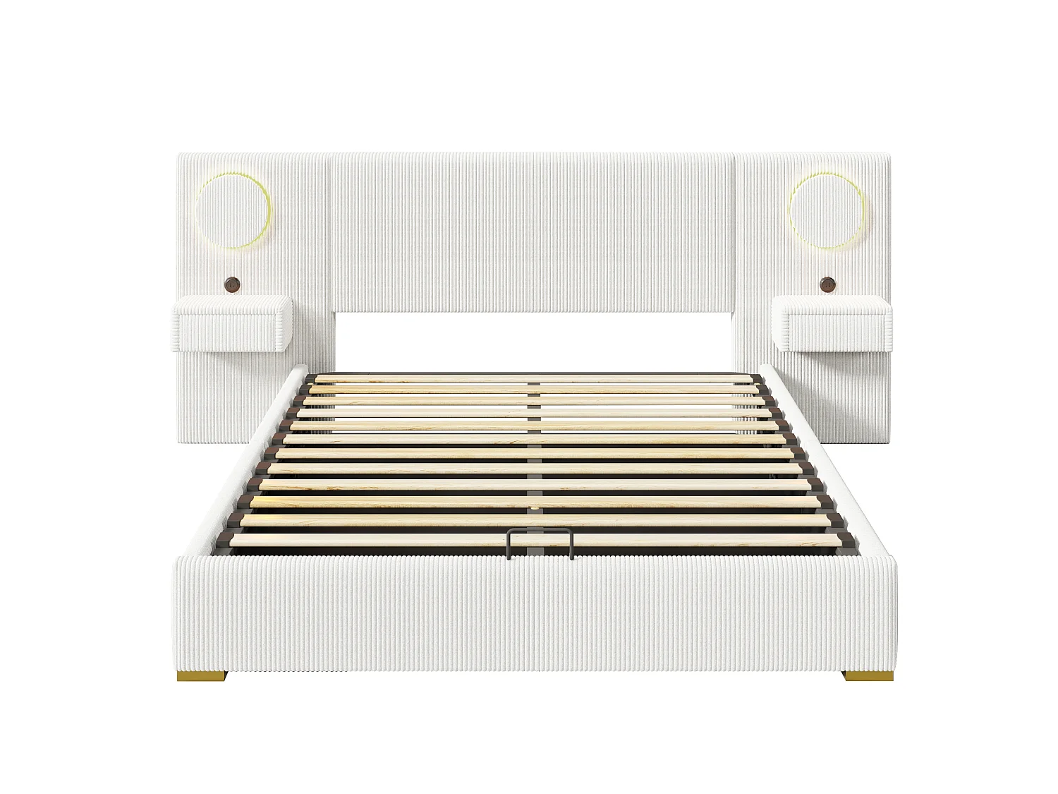 Letto contenitore per adulti 180 x 200 cm in velluto con illuminazione a LED, porte USB e 2 cassetti - Beige