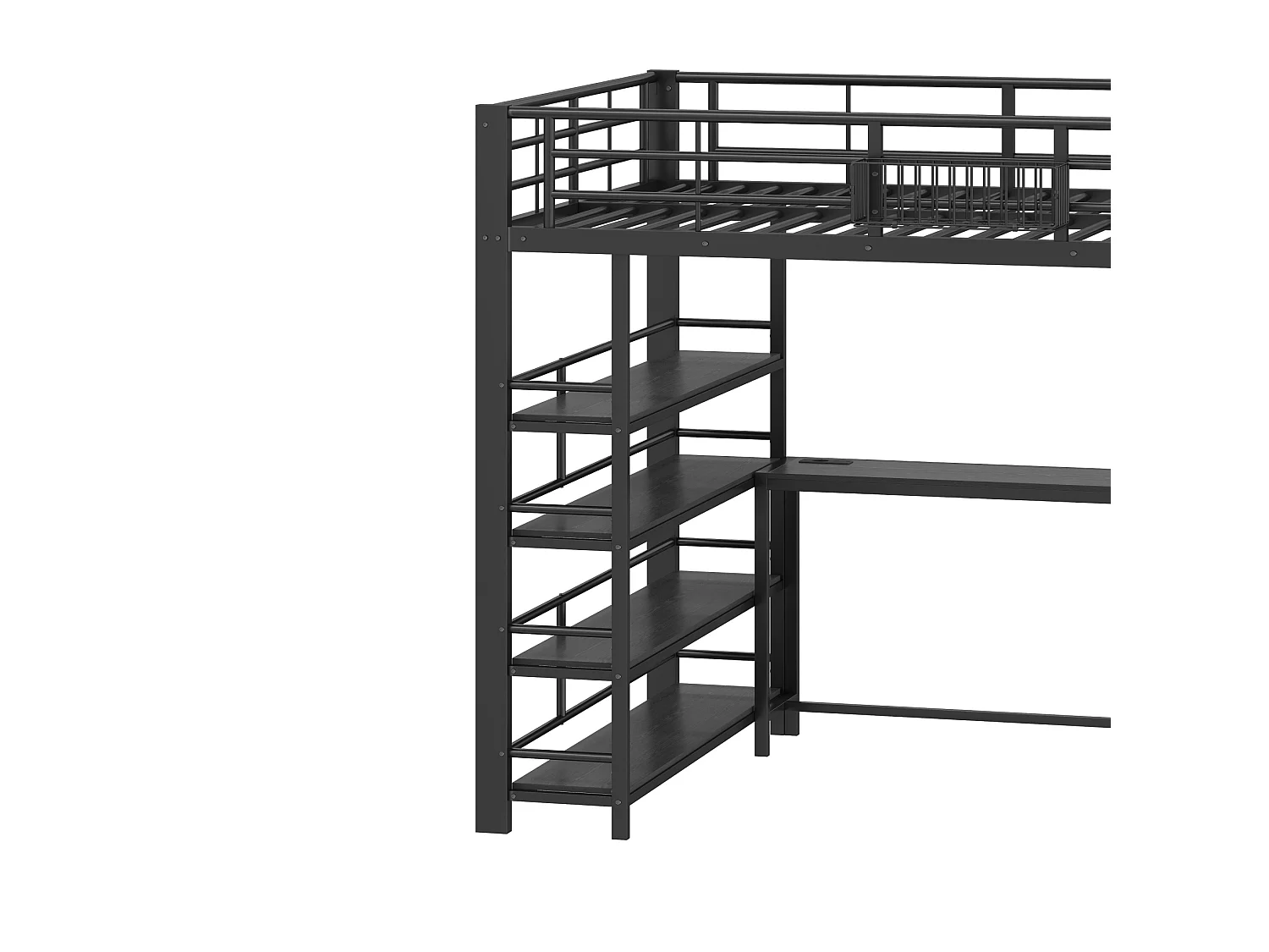 Lit mezzanine en métal 140 x 200 cm avec bureau et USB - Noir