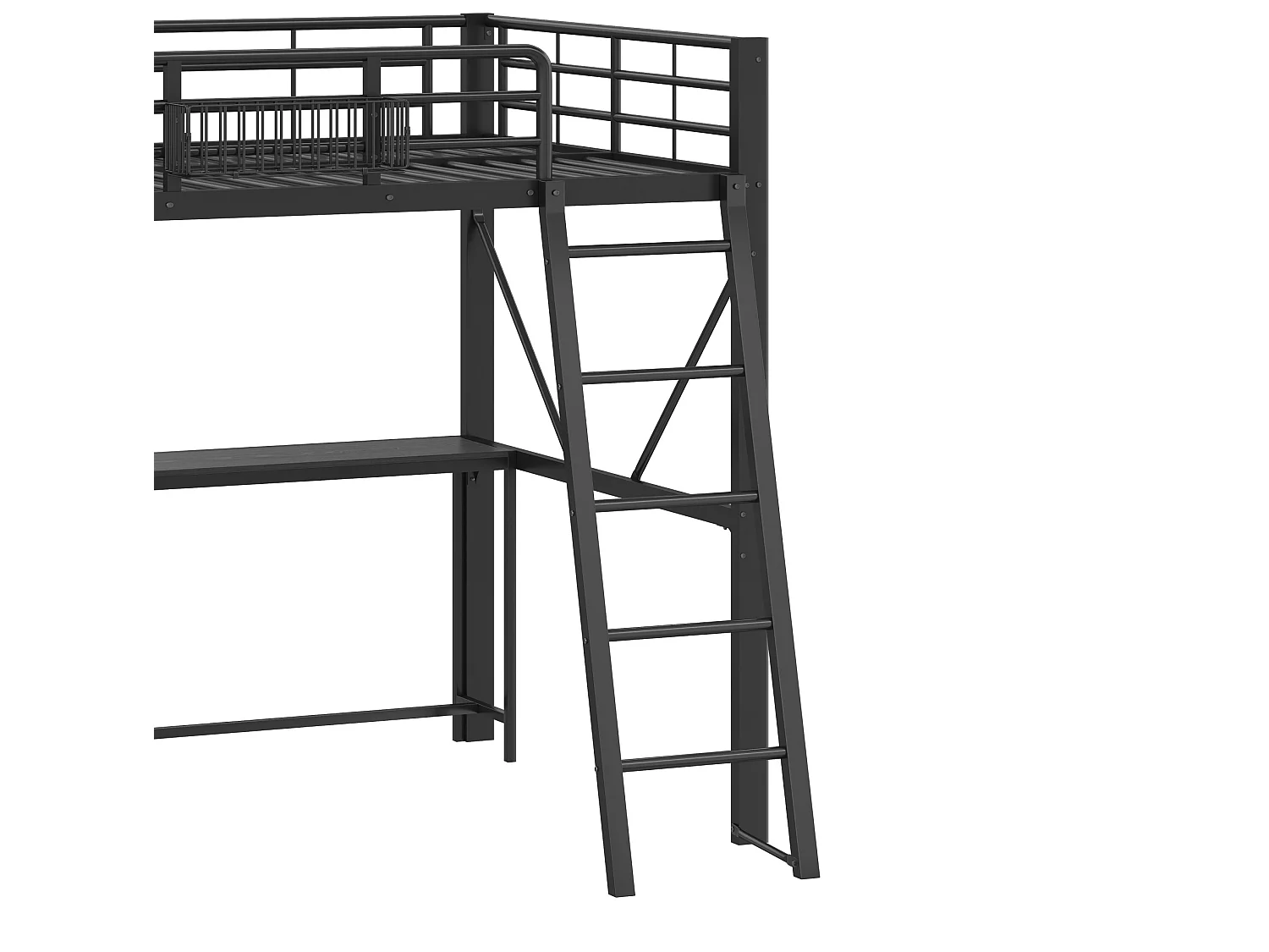 Lit mezzanine en métal 140 x 200 cm avec bureau et USB - Noir