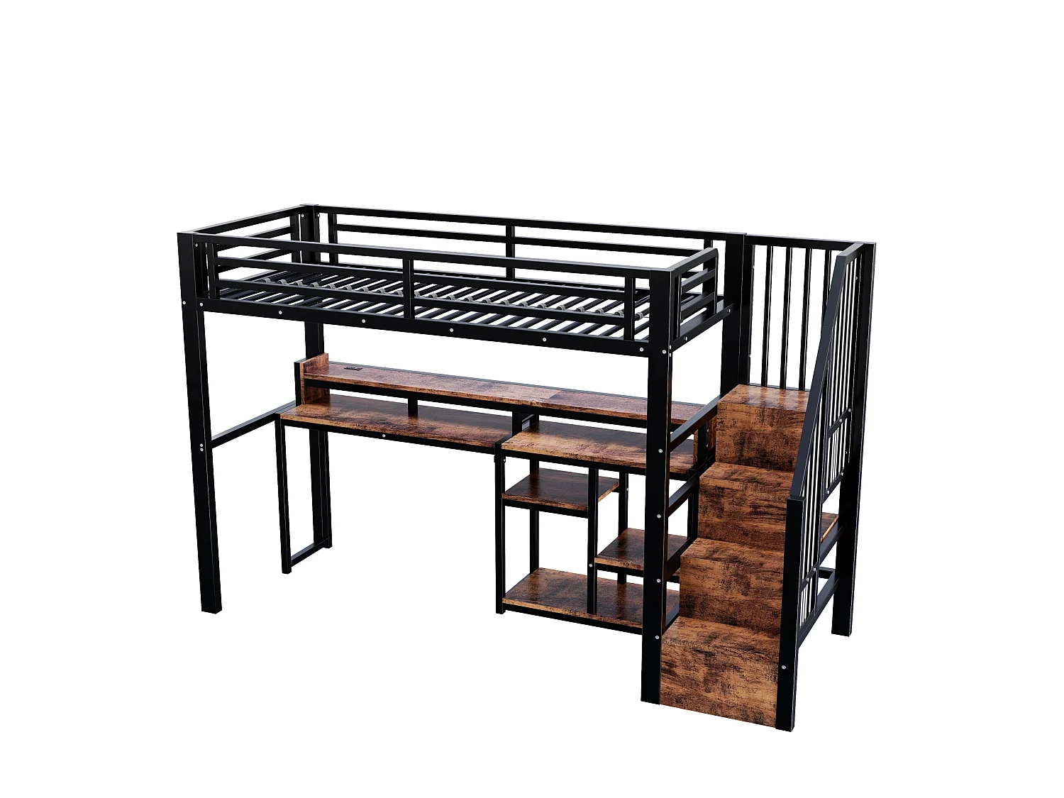 Lit mezzanine enfant 90 x 200 cm avec bureau ,ports USB et Type-C - Noir
