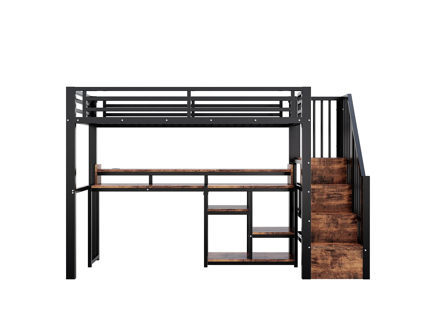 Lit mezzanine enfant 90 x 200 cm avec bureau ,ports USB et Type-C - Noir