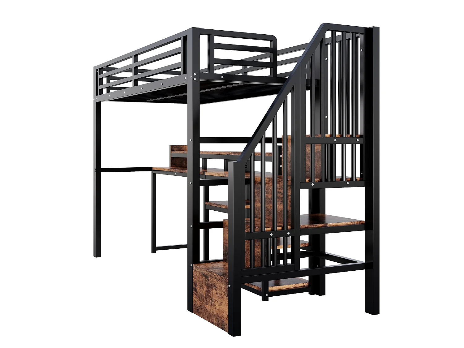 Lit mezzanine enfant 90 x 200 cm avec bureau ,ports USB et Type-C - Noir