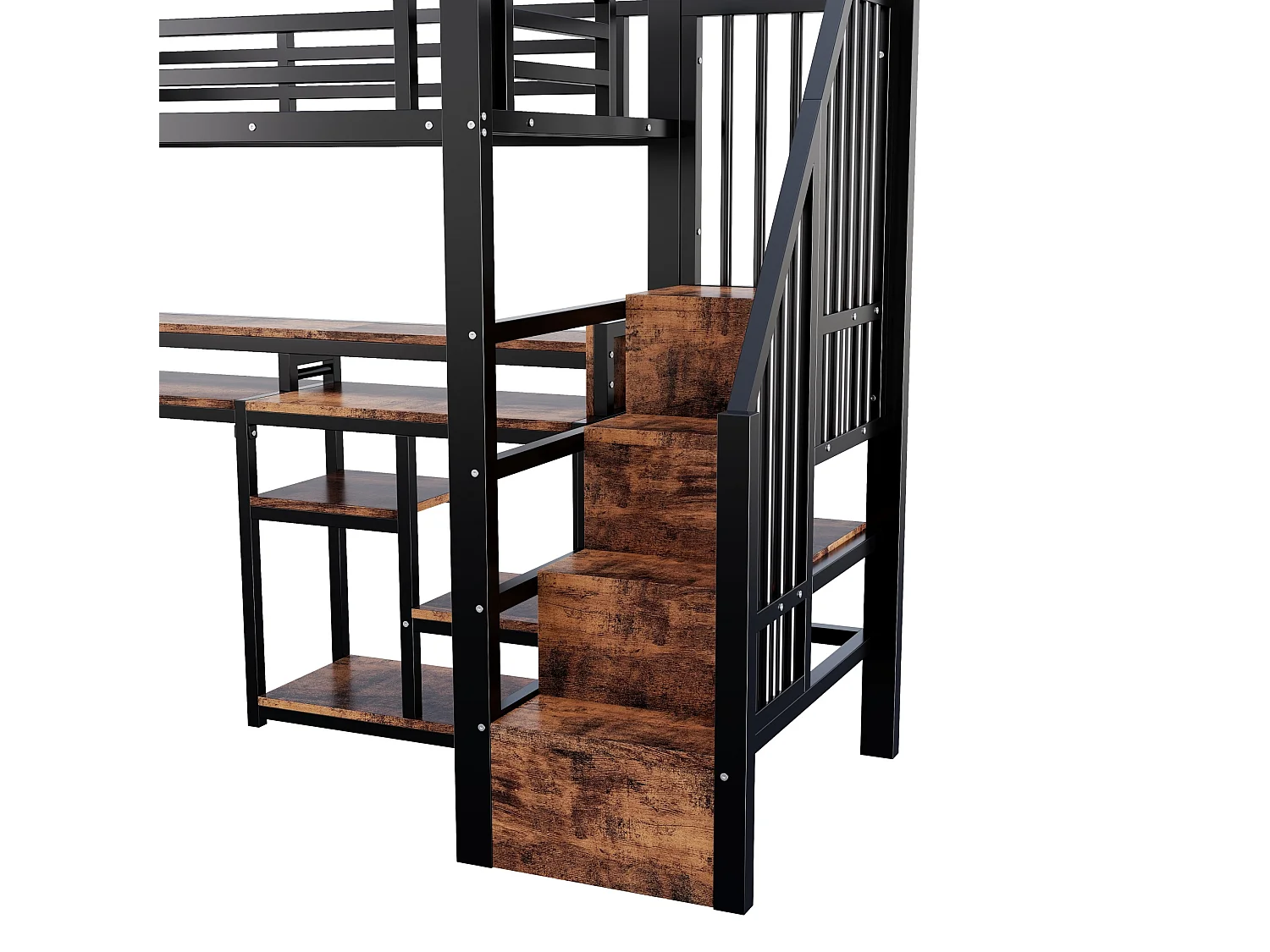 Lit mezzanine enfant 90 x 200 cm avec bureau ,ports USB et Type-C - Noir