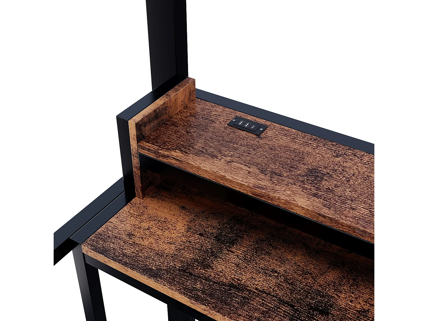 Lit mezzanine enfant 90 x 200 cm avec bureau ,ports USB et Type-C - Noir