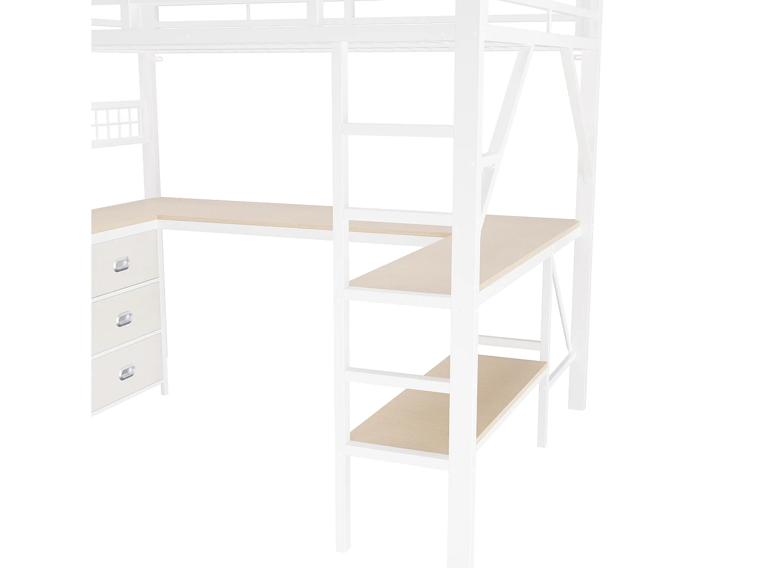Lit mezzanine 140 x 200 cm avec 6 tiroirs et bureau - Métal et MDF - Blanc