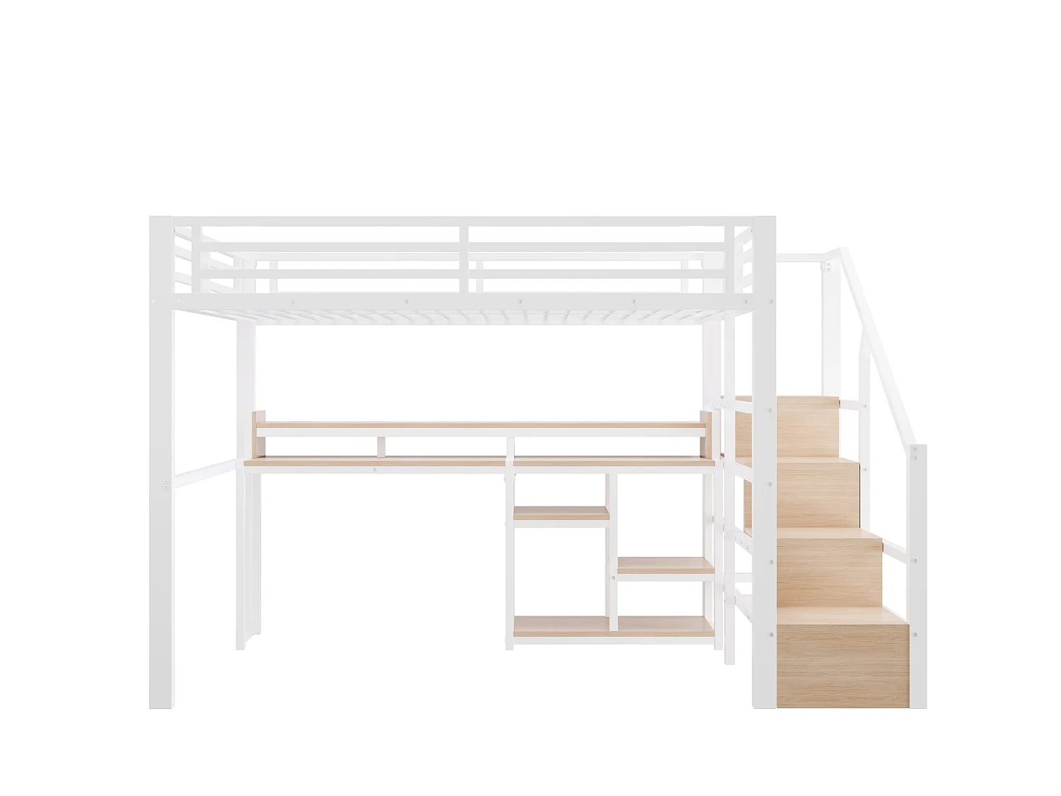 Lit mezzanine 140 x 200 cm avec bureau ,ports USB et Type-C - Blanc