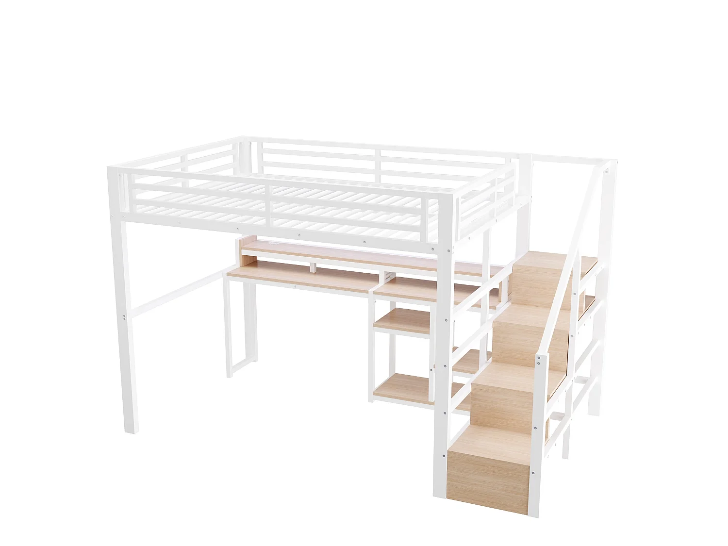 Lit mezzanine 140 x 200 cm avec bureau ,ports USB et Type-C - Blanc