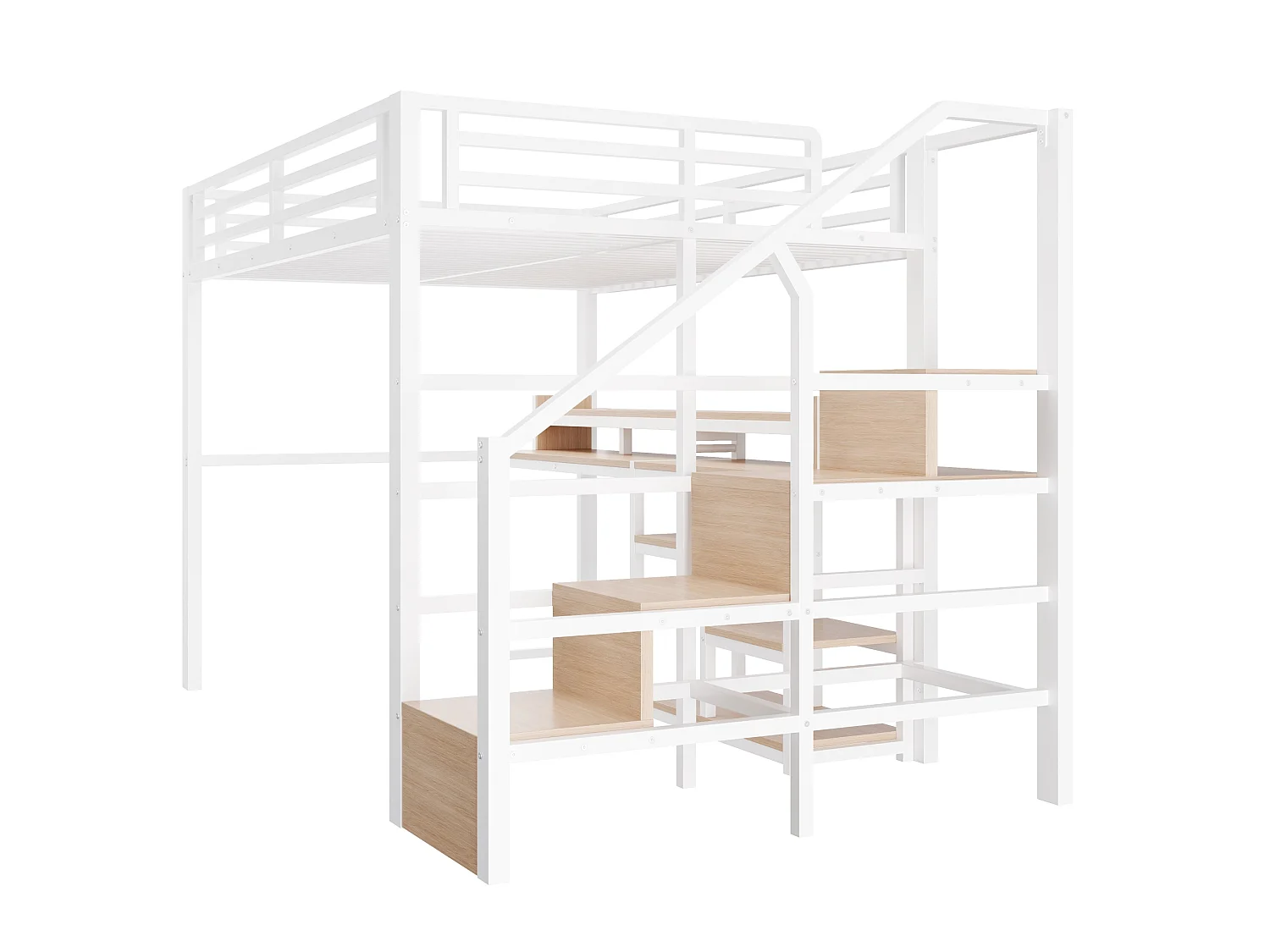 Lit mezzanine 140 x 200 cm avec bureau ,ports USB et Type-C - Blanc