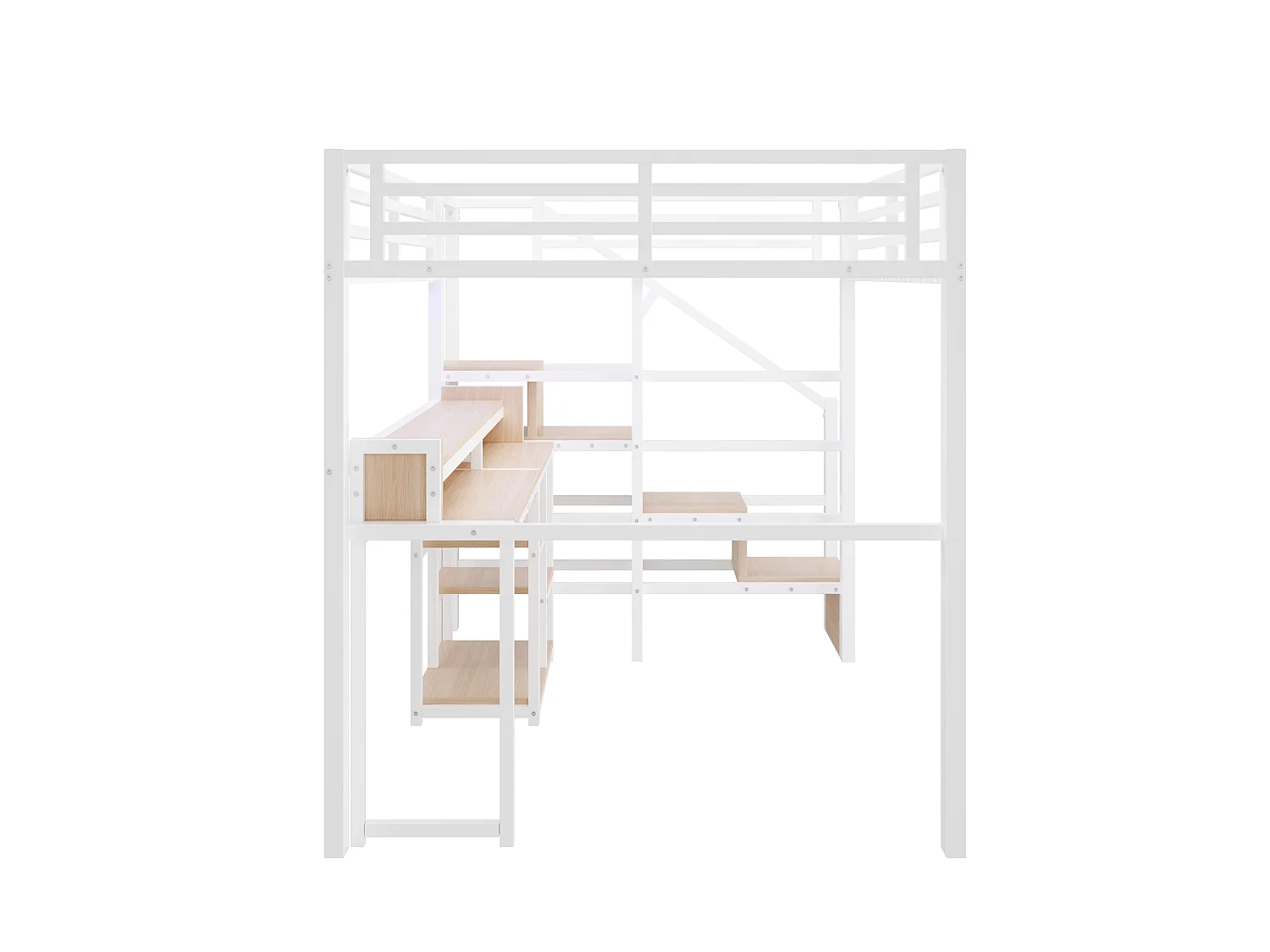Lit mezzanine 140 x 200 cm avec bureau ,ports USB et Type-C - Blanc