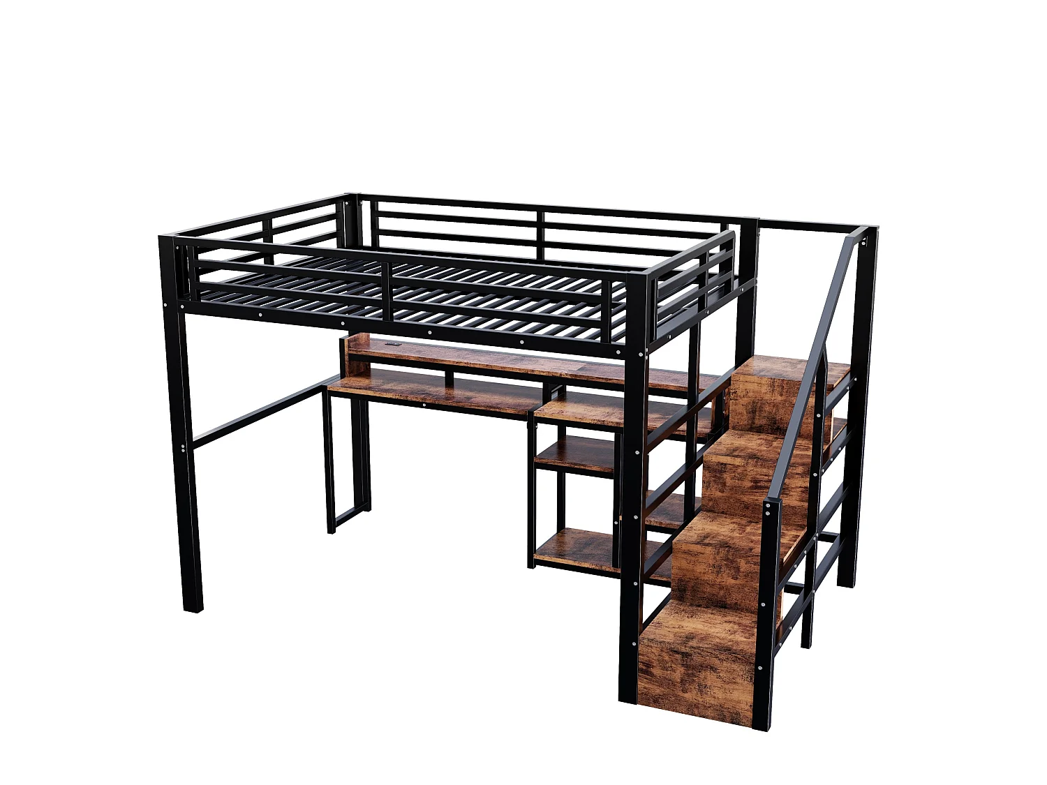 Lit mezzanine 140 x 200 cm avec bureau ,ports USB et Type-C - Noir