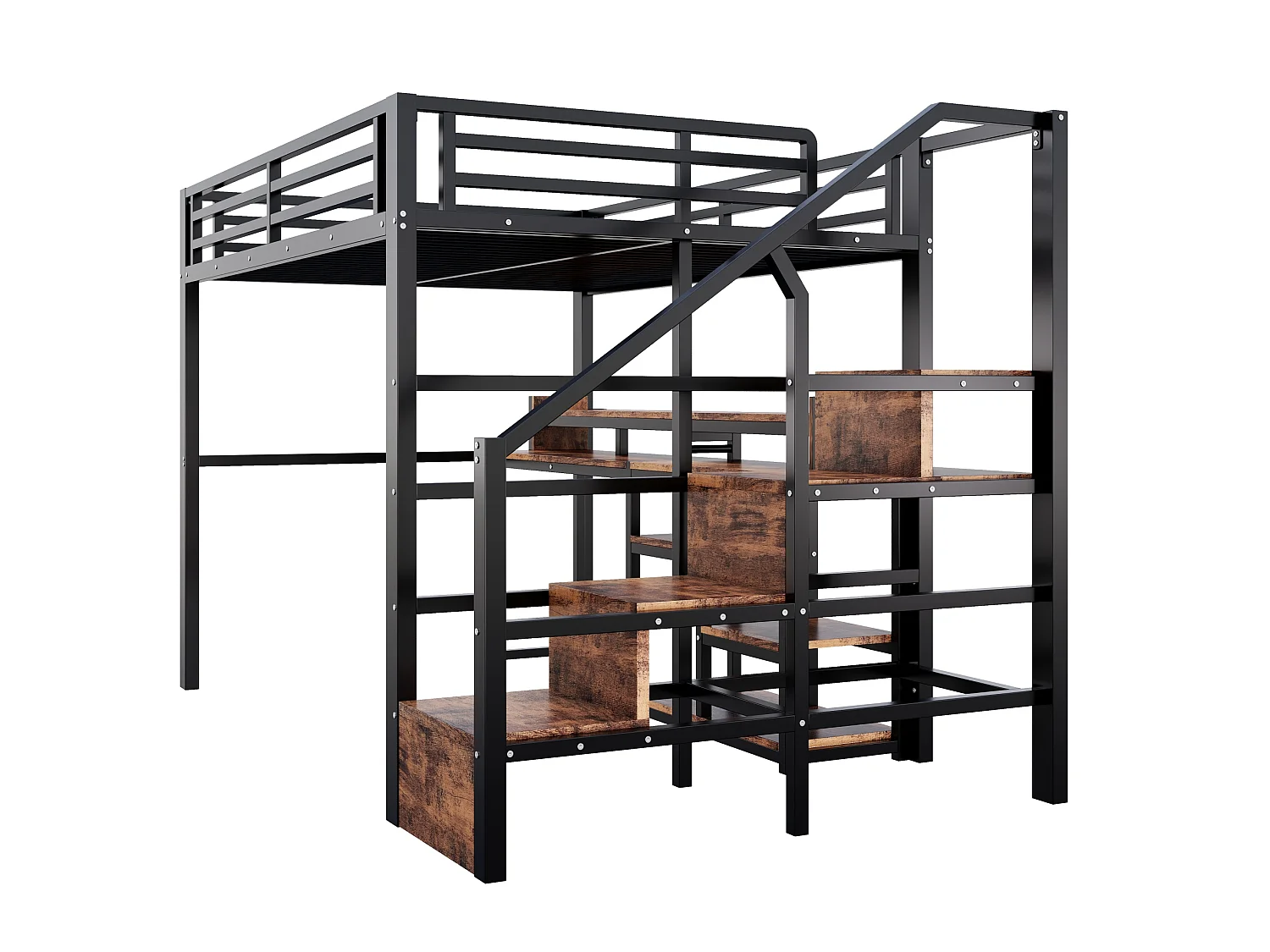 Lit mezzanine 140 x 200 cm avec bureau ,ports USB et Type-C - Noir