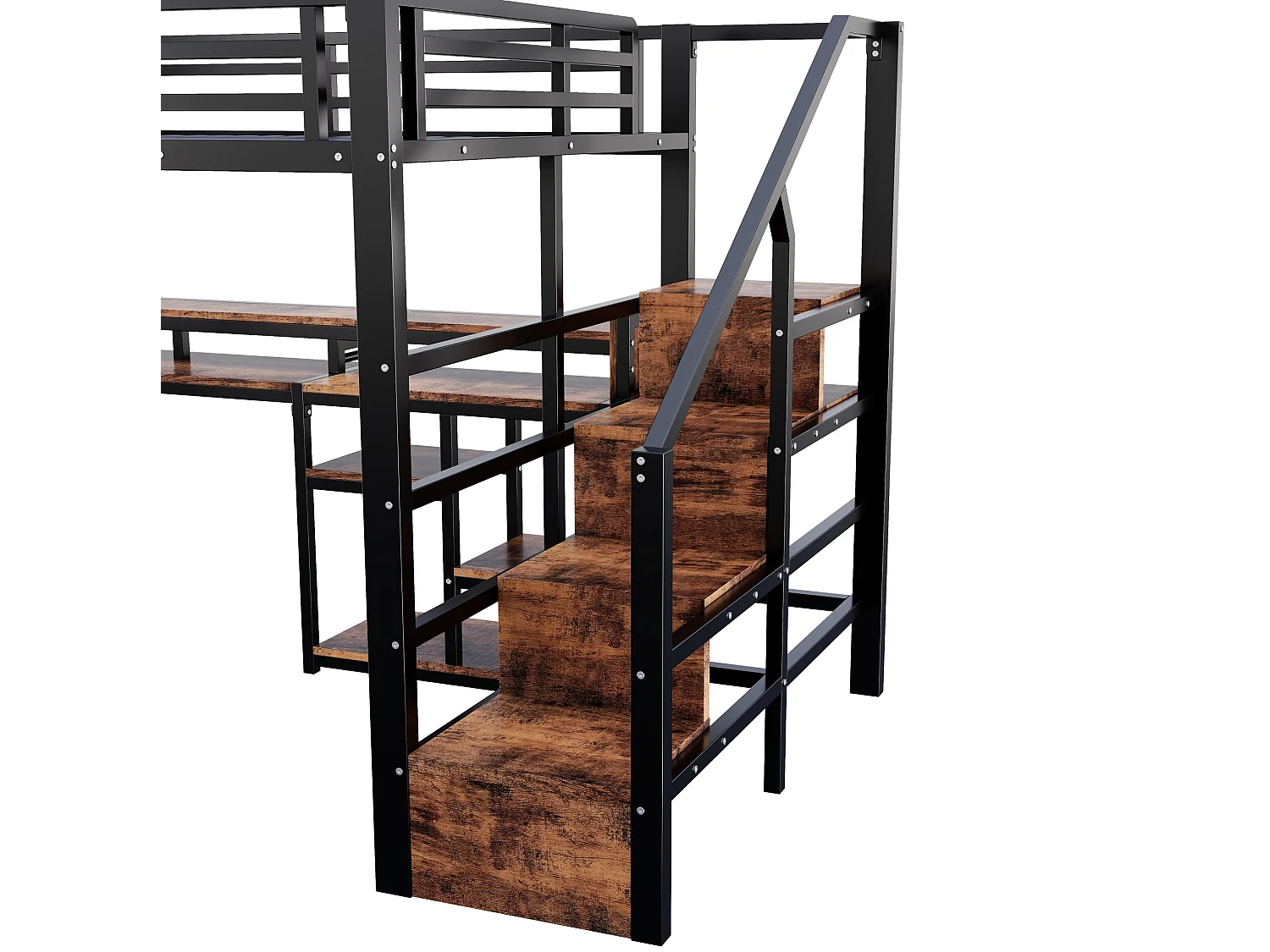 Lit mezzanine 140 x 200 cm avec bureau ,ports USB et Type-C - Noir