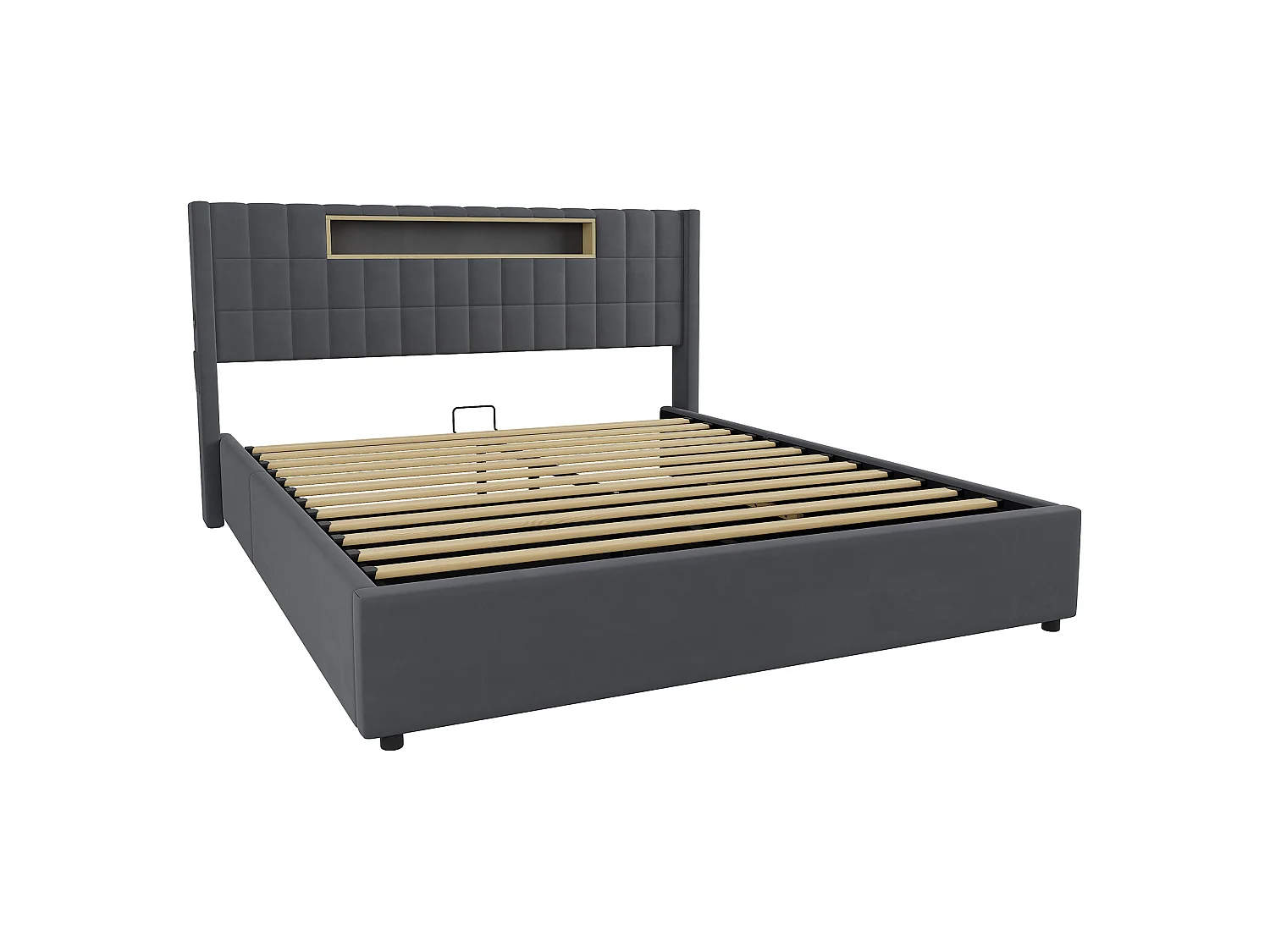 Letto matrimoniale contenitore 180x200 cm in velluto con LED e presa - Letto per adulti grigio scuro