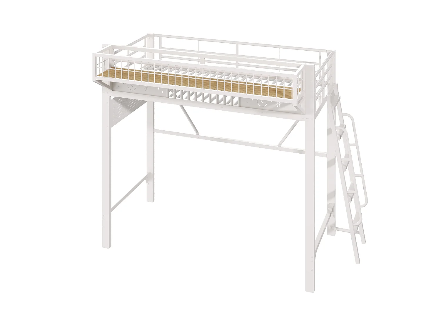 Lit mezzanine enfant 90 x 200 cm en métal avec rangement et échelle - Blanc