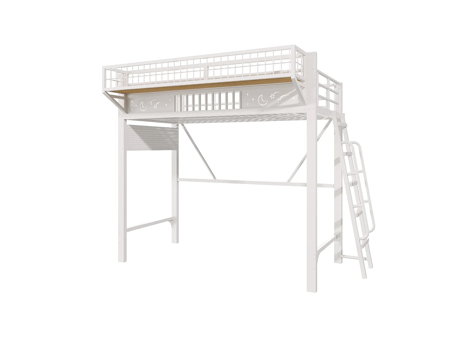 Lit mezzanine enfant 90 x 200 cm en métal avec rangement et échelle - Blanc