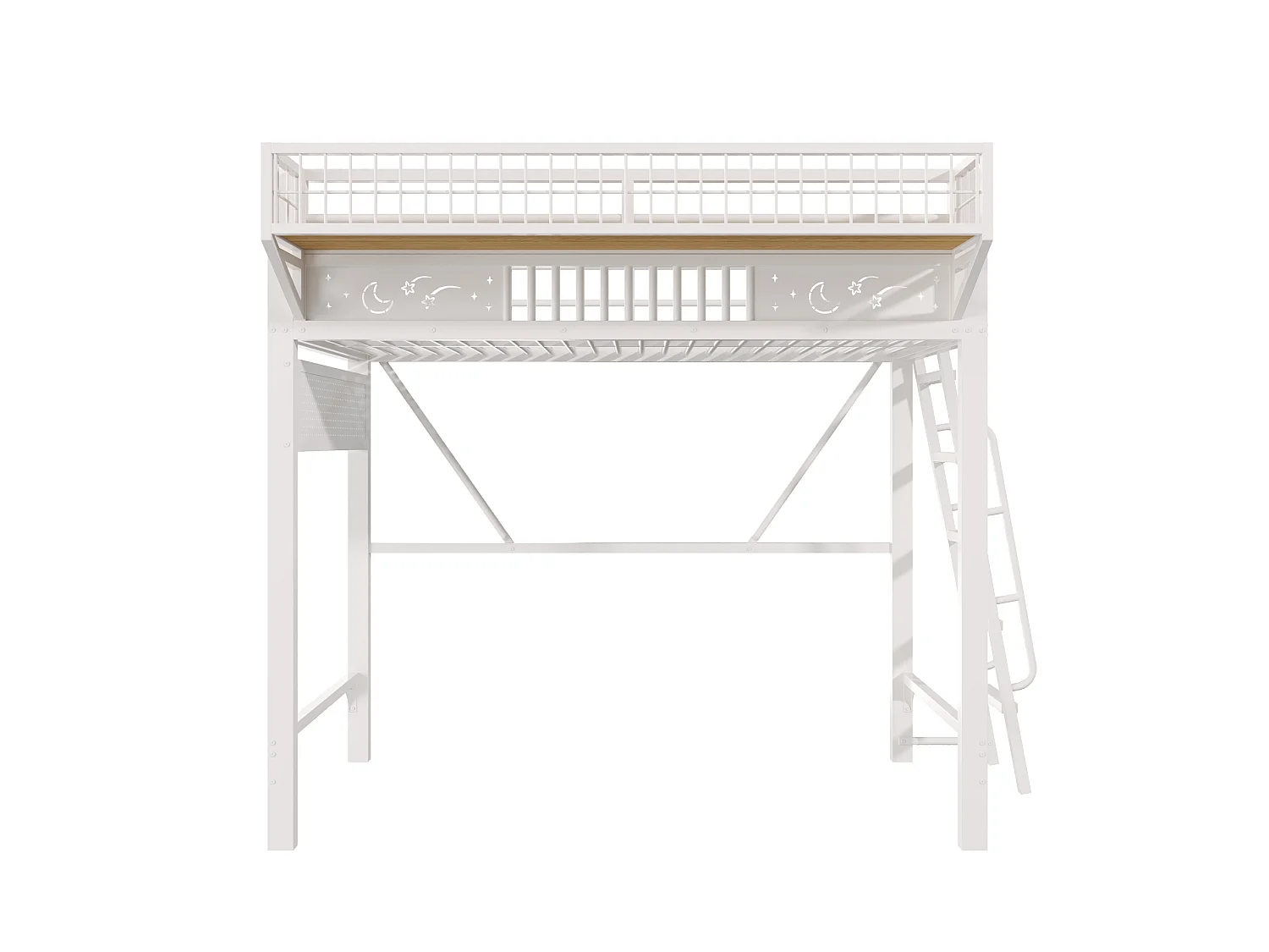 Lit mezzanine enfant 90 x 200 cm en métal avec rangement et échelle - Blanc