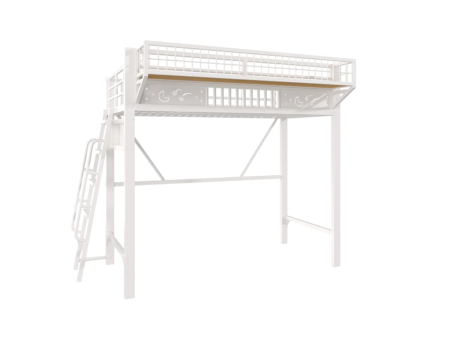 Lit mezzanine enfant 90 x 200 cm en métal avec rangement et échelle - Blanc