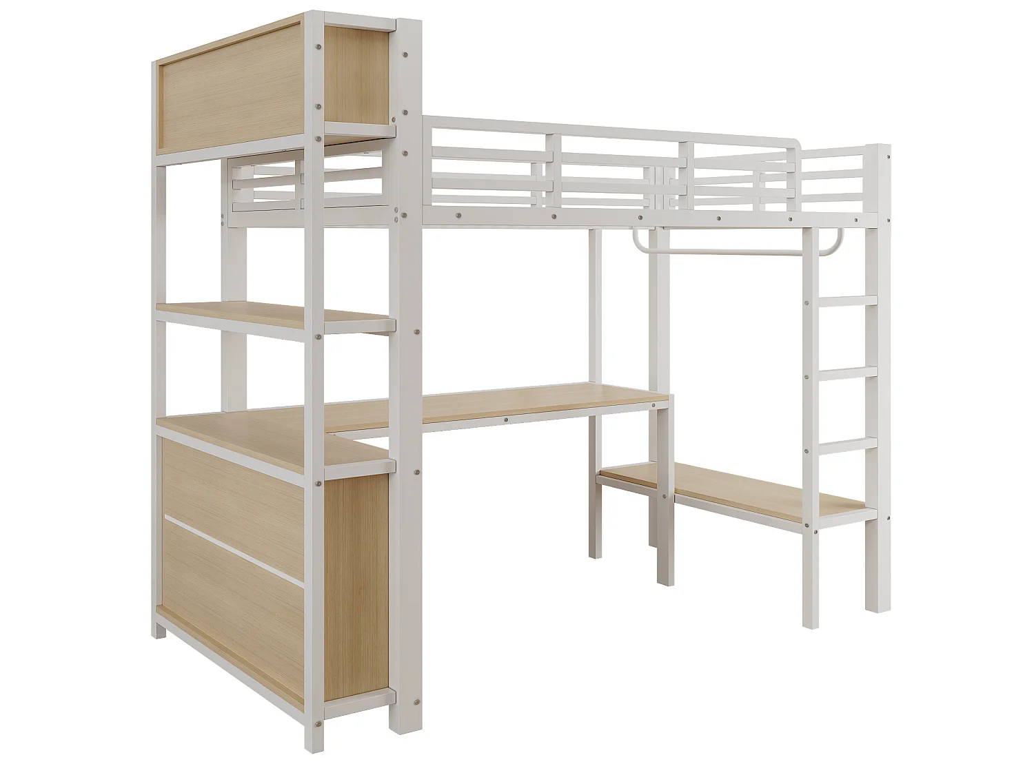 Lit mezzanine enfant 90 x 200 cm avec bureau et rangement - Blanc