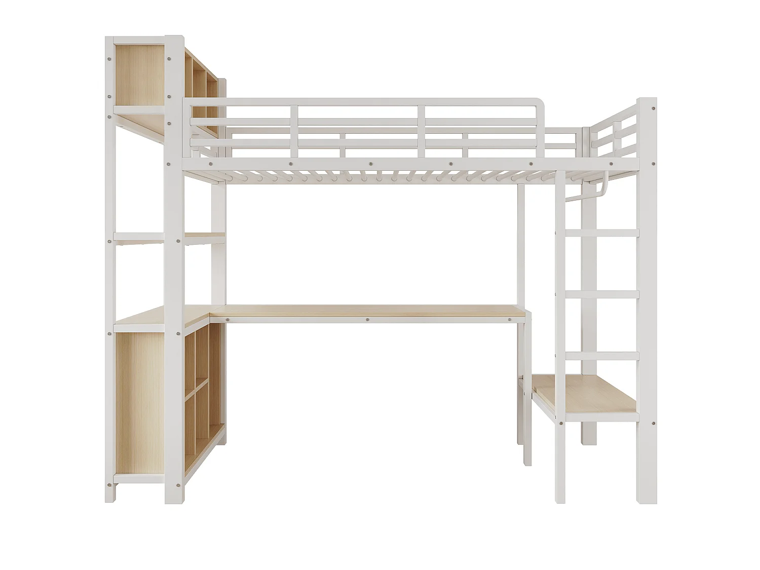Lit mezzanine enfant 90 x 200 cm avec bureau et rangement - Blanc