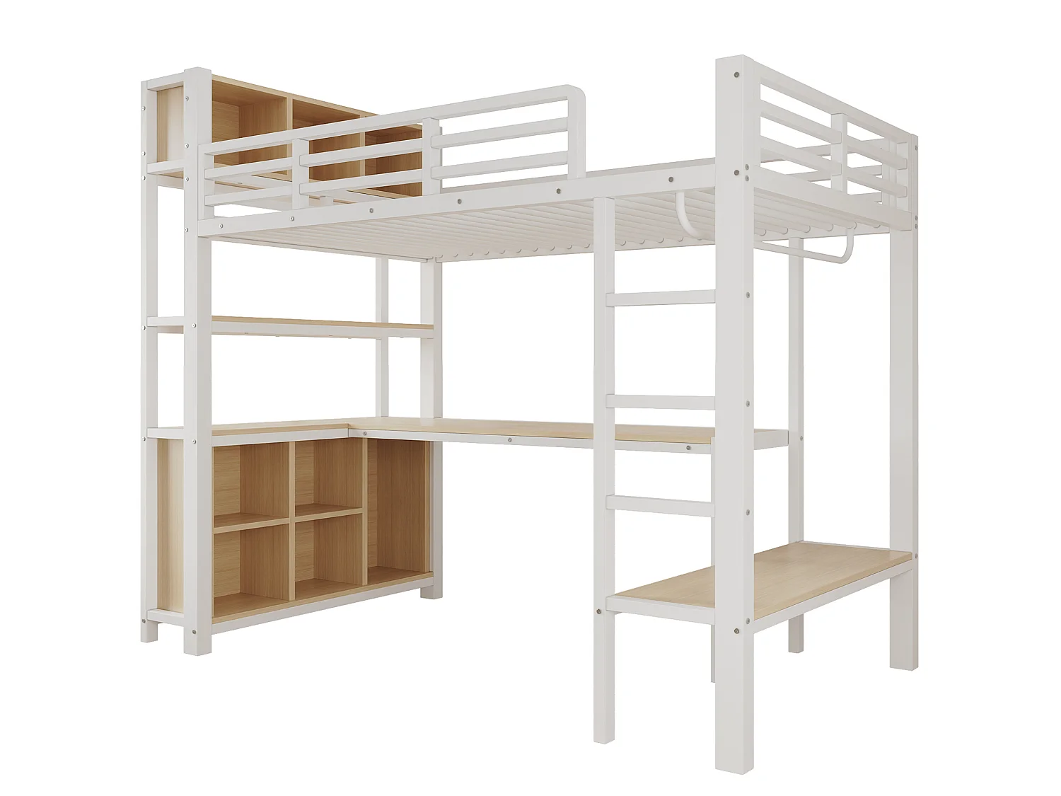 Lit mezzanine enfant 90 x 200 cm avec bureau et rangement - Blanc