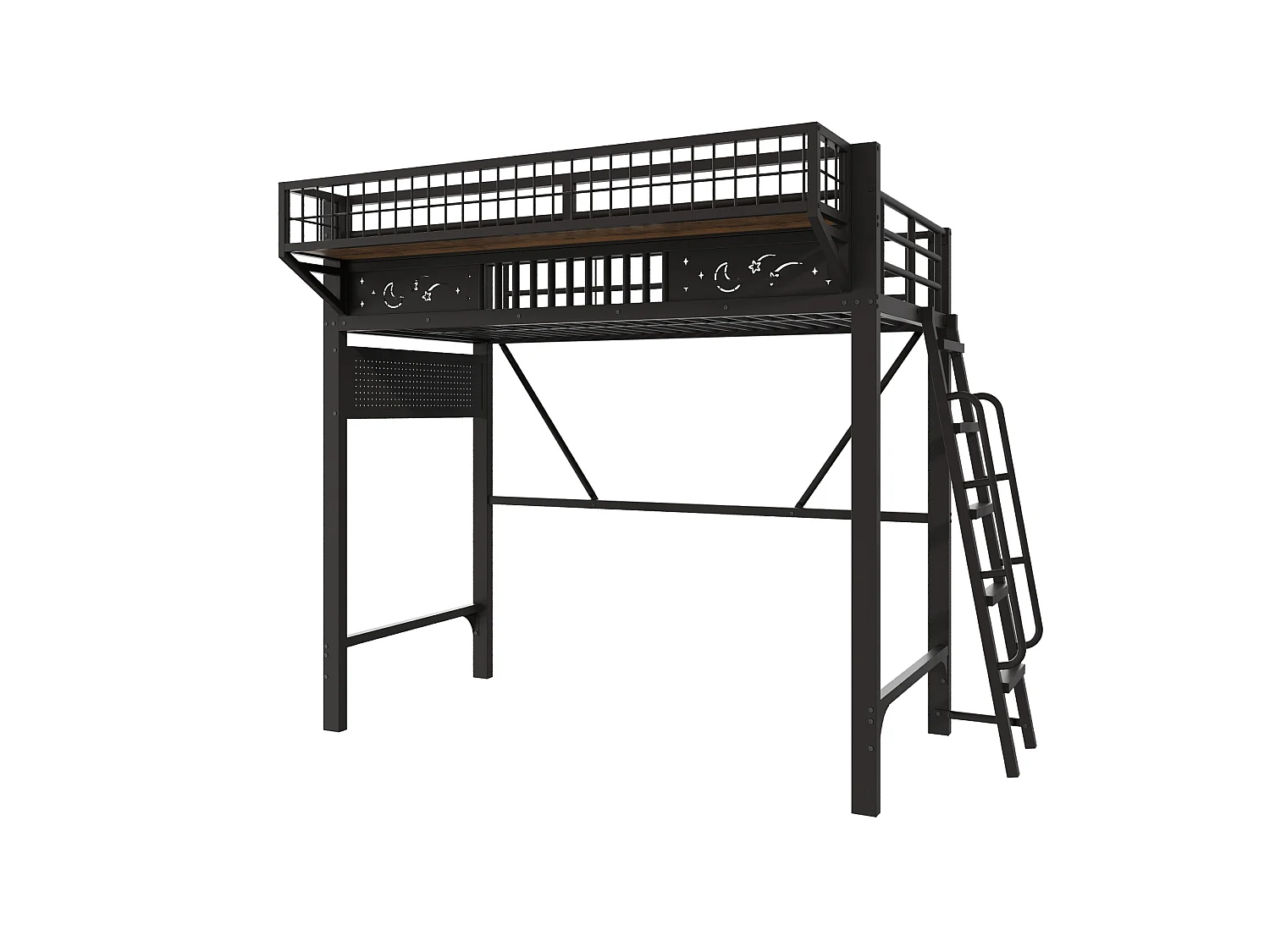 Lit mezzanine enfant 90 x 200 cm en métal avec rangement et échelle - Noir