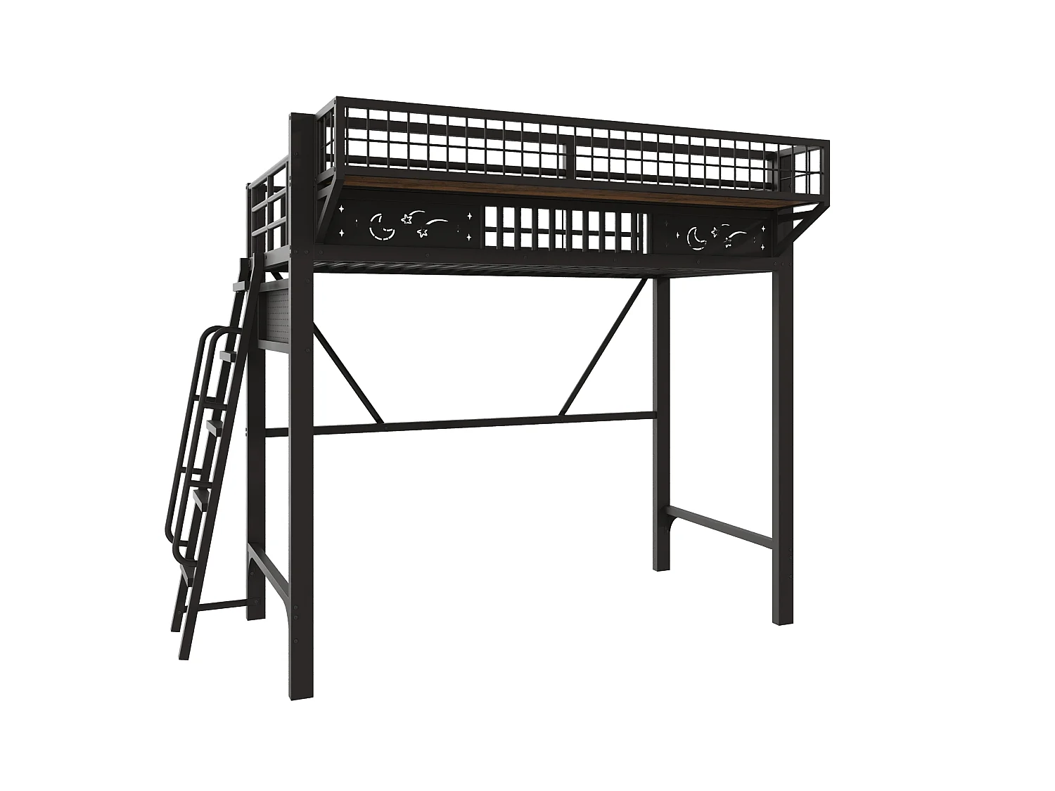 Lit mezzanine enfant 90 x 200 cm en métal avec rangement et échelle - Noir