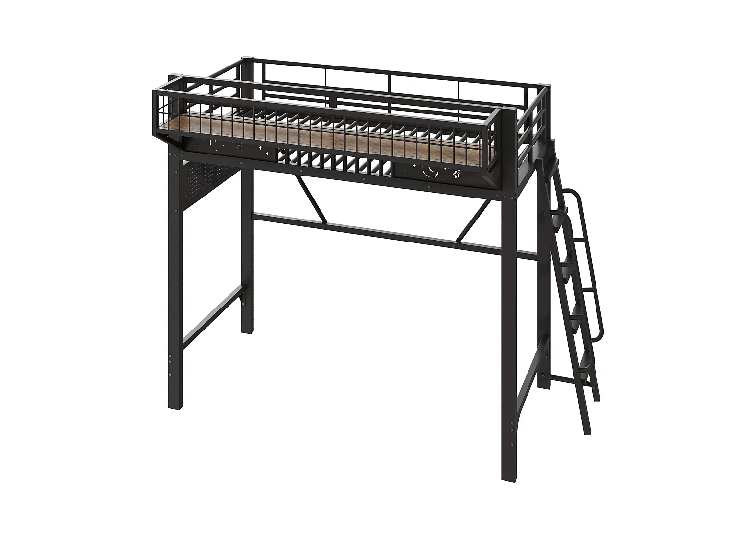 Lit mezzanine enfant 90 x 200 cm en métal avec rangement et échelle - Noir
