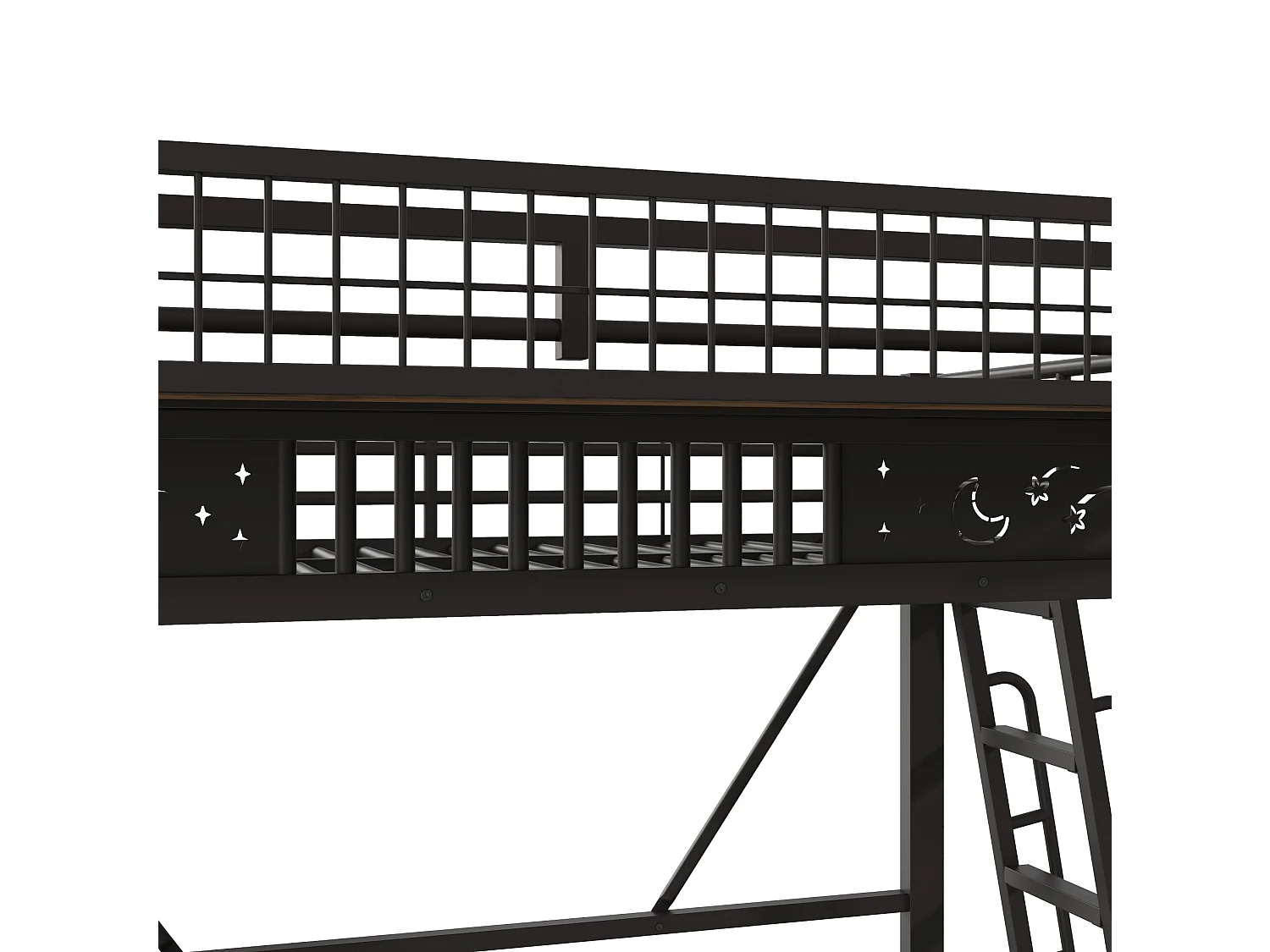 Lit mezzanine enfant 90 x 200 cm en métal avec rangement et échelle - Noir