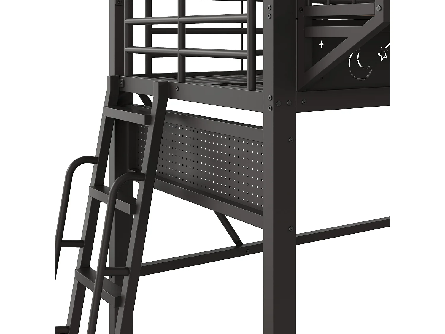 Lit mezzanine enfant 90 x 200 cm en métal avec rangement et échelle - Noir