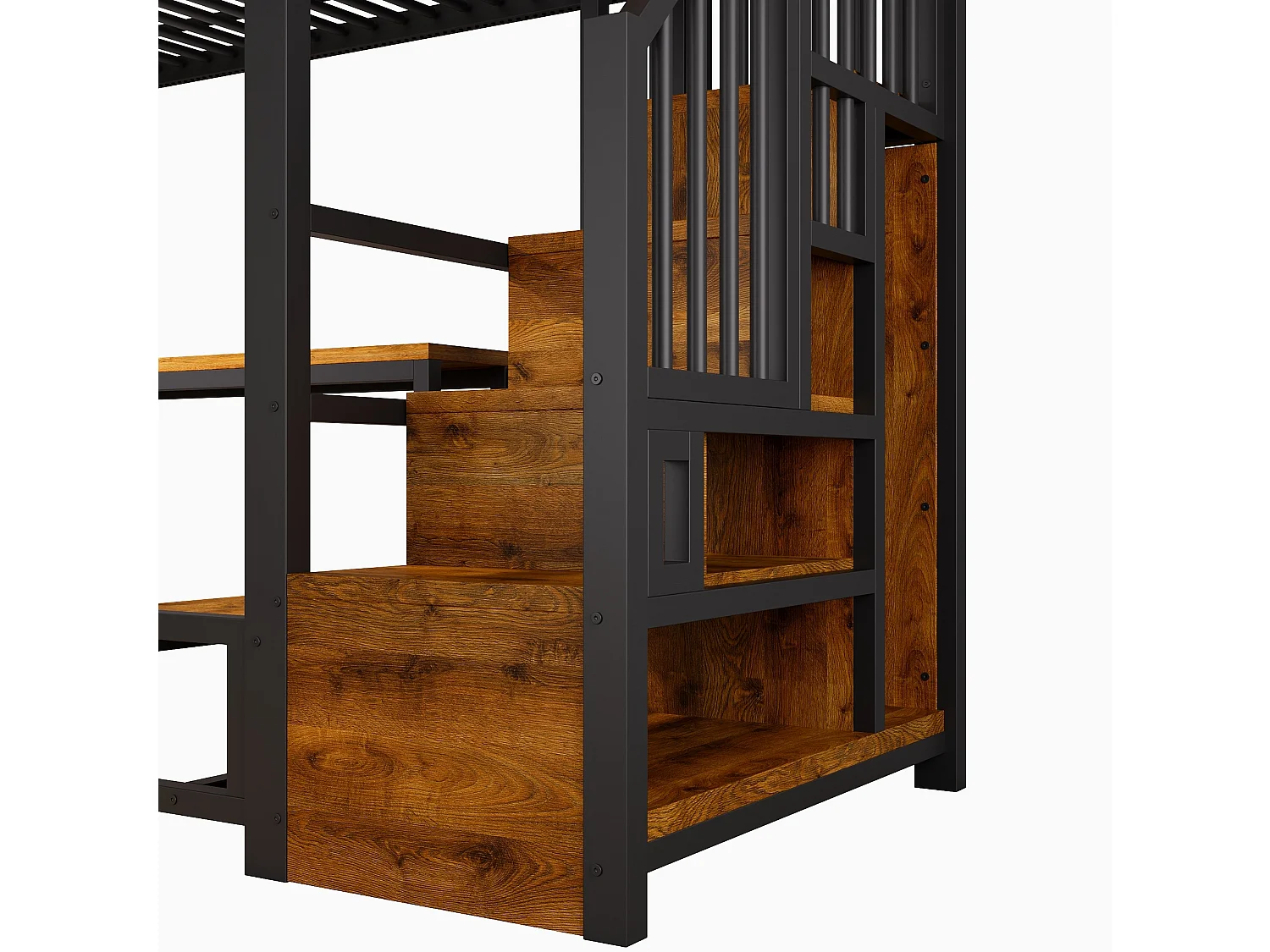 Lit mezzanine 90 x 200 cm avec port USB et USB-C , paroi perforée, étagères - Noir