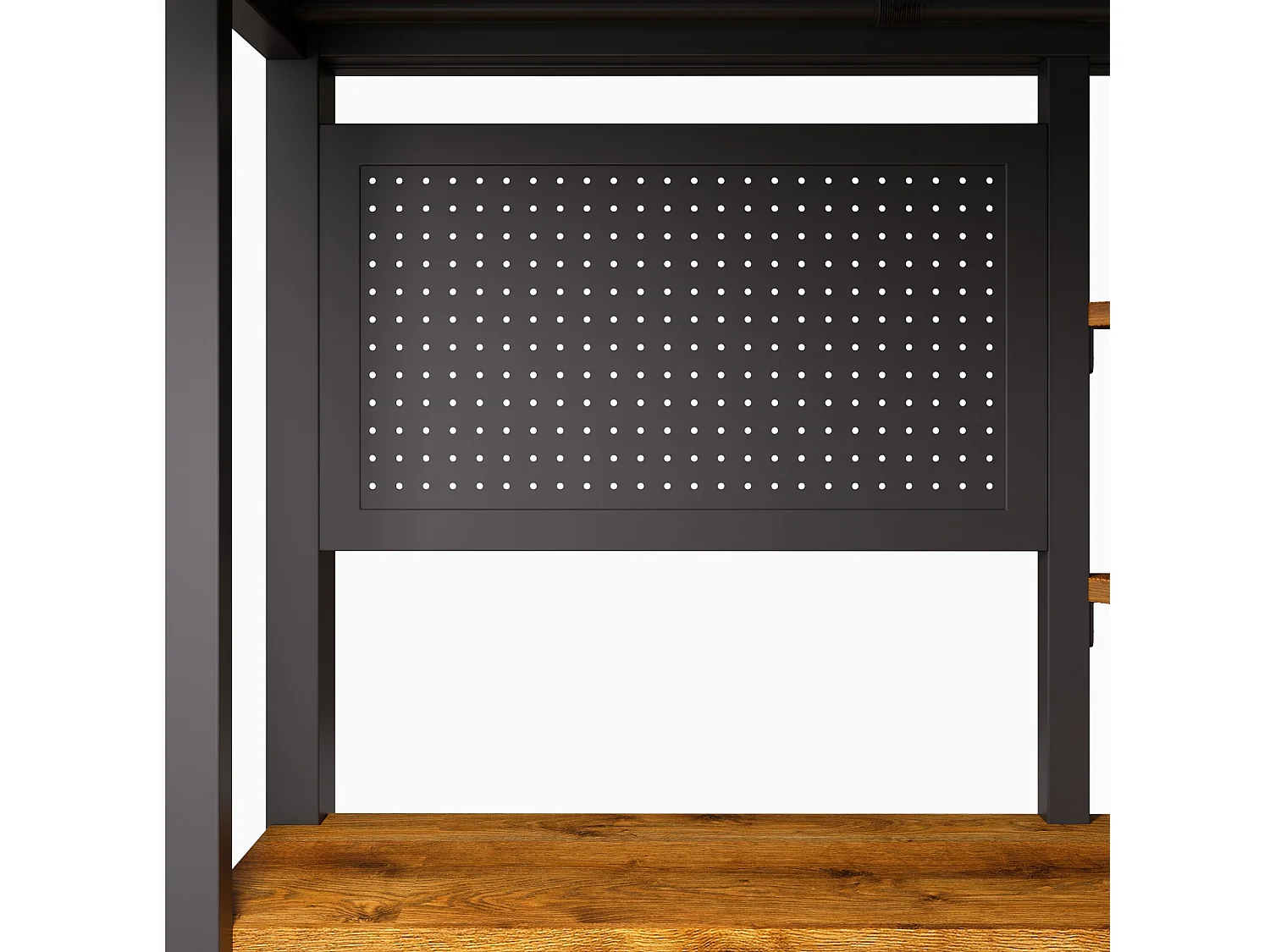 Lit mezzanine 90 x 200 cm avec port USB et USB-C , paroi perforée, étagères - Noir