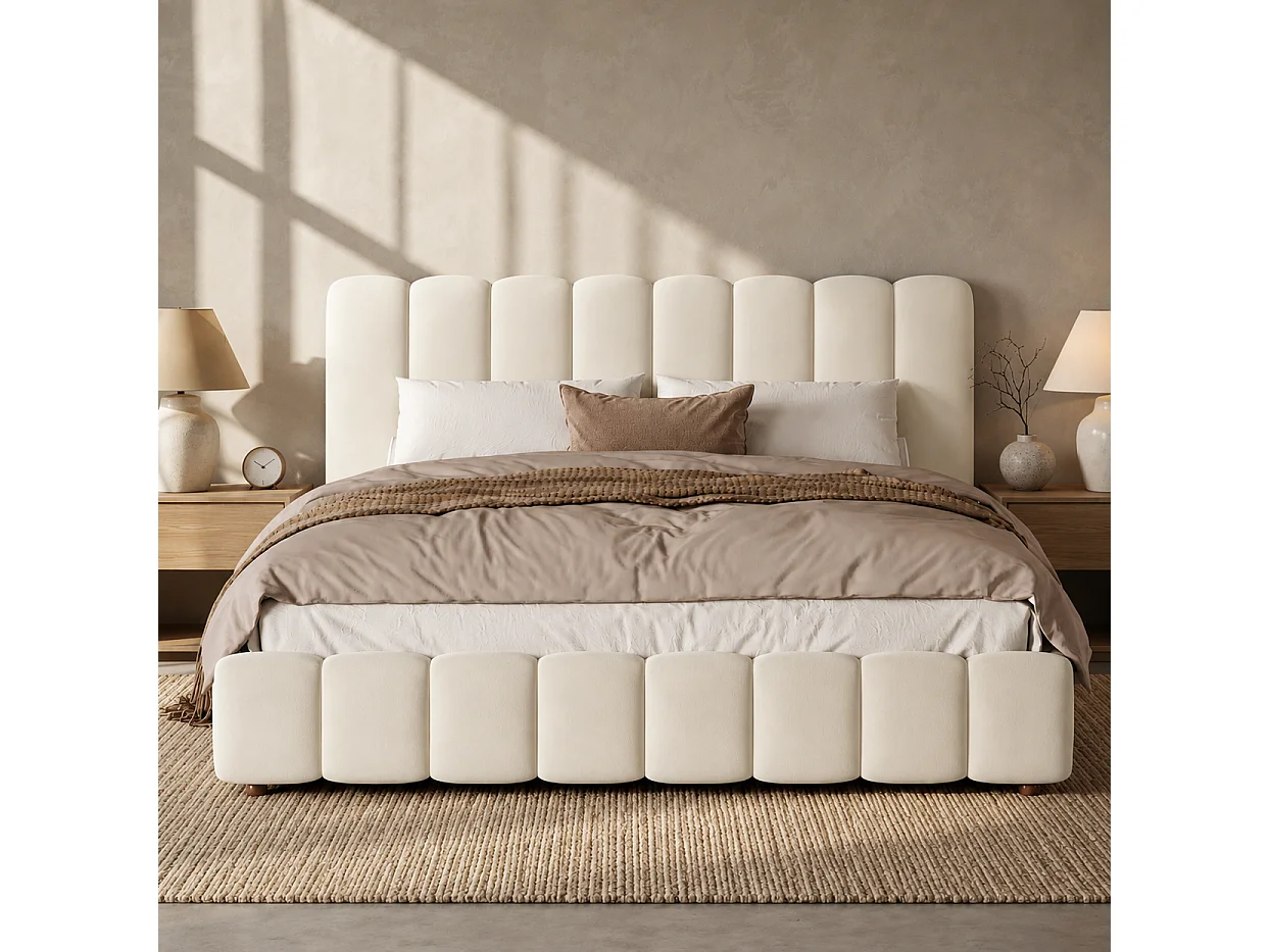 Letto matrimoniale con contenitore 180 x 200 cm in velluto - Beige